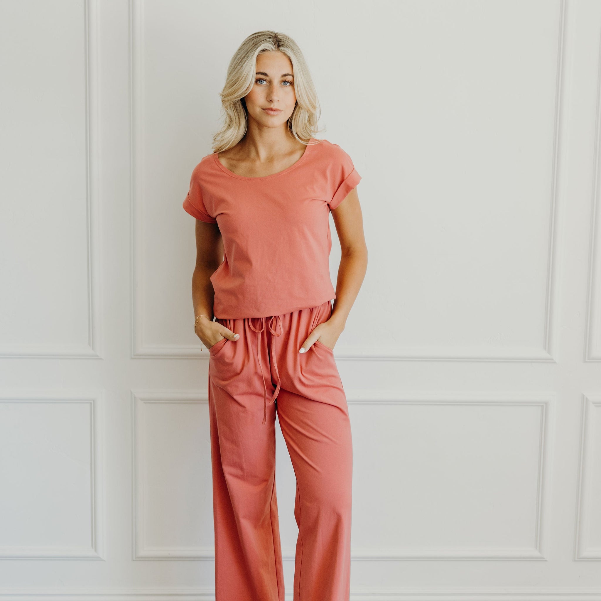 WIDE LEG LOUNGE PANTS IN WATERMELON FINAL SALE