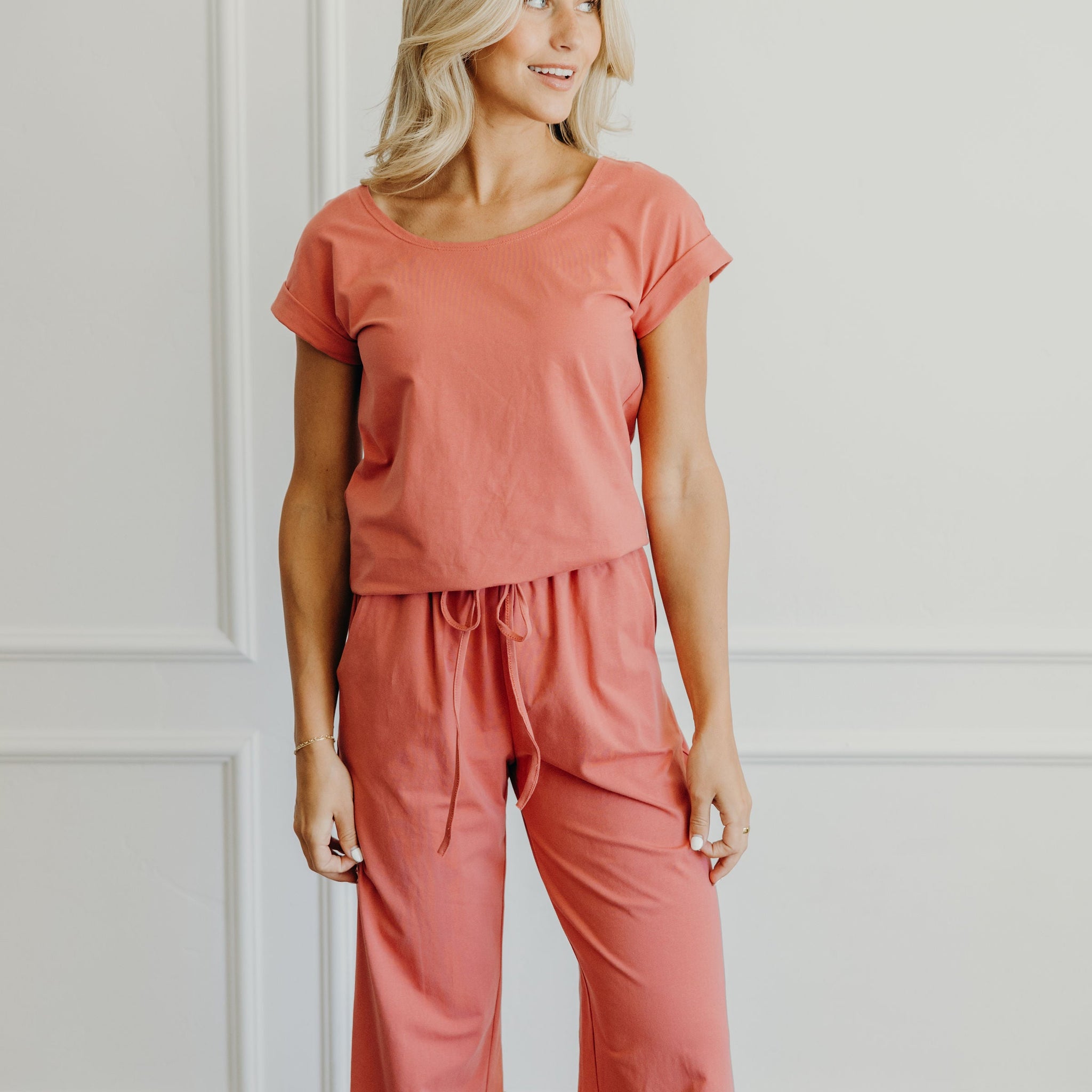 LOUNGE CUFF SLEEVE TEE IN WATERMELON FINAL SALE