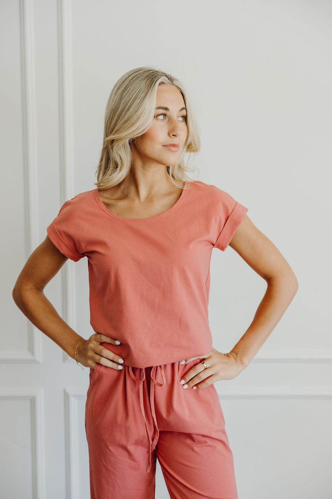 LOUNGE CUFF SLEEVE TEE IN WATERMELON FINAL SALE
