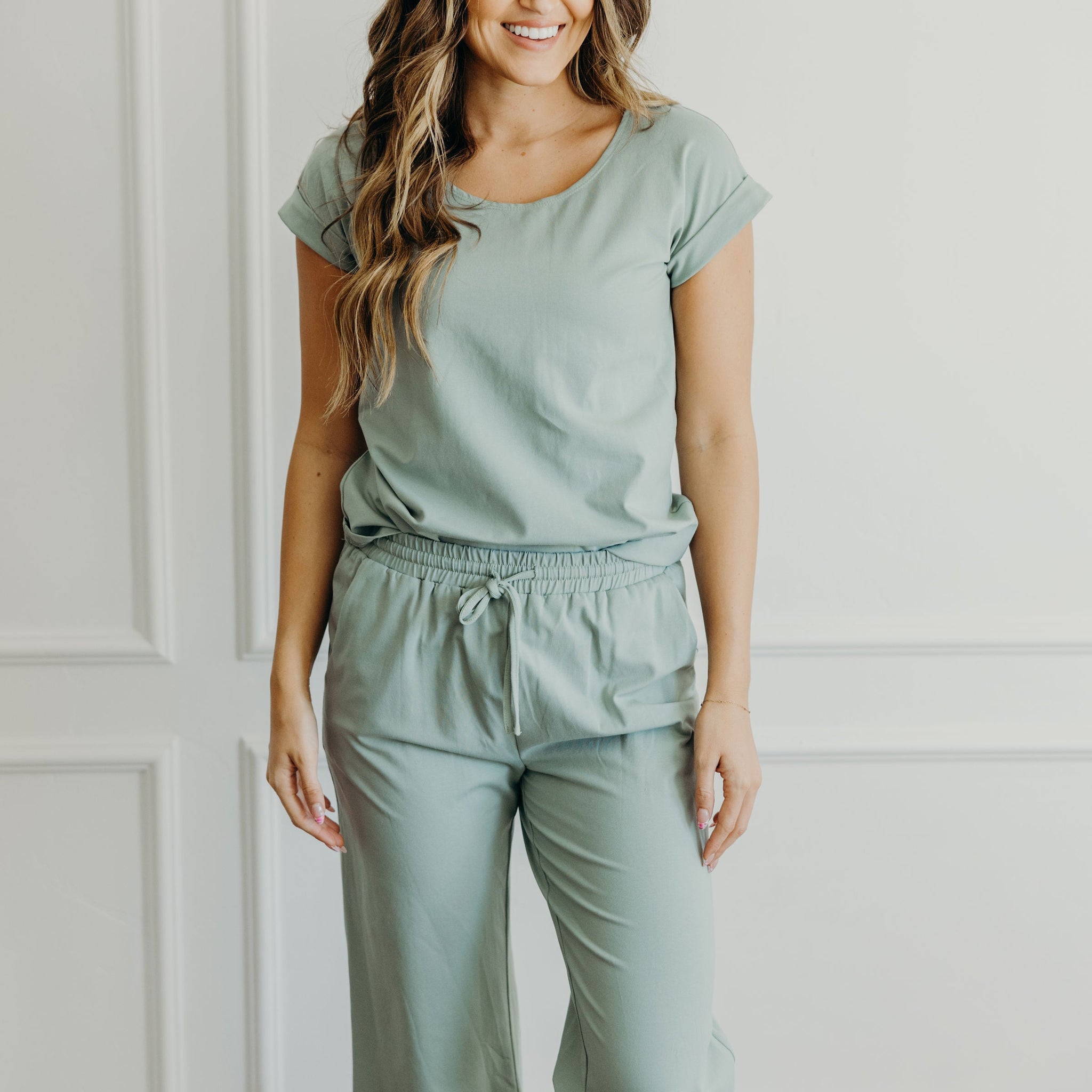 LOUNGE CUFF SLEEVE TEE IN MILKY GREEN FINAL SALE