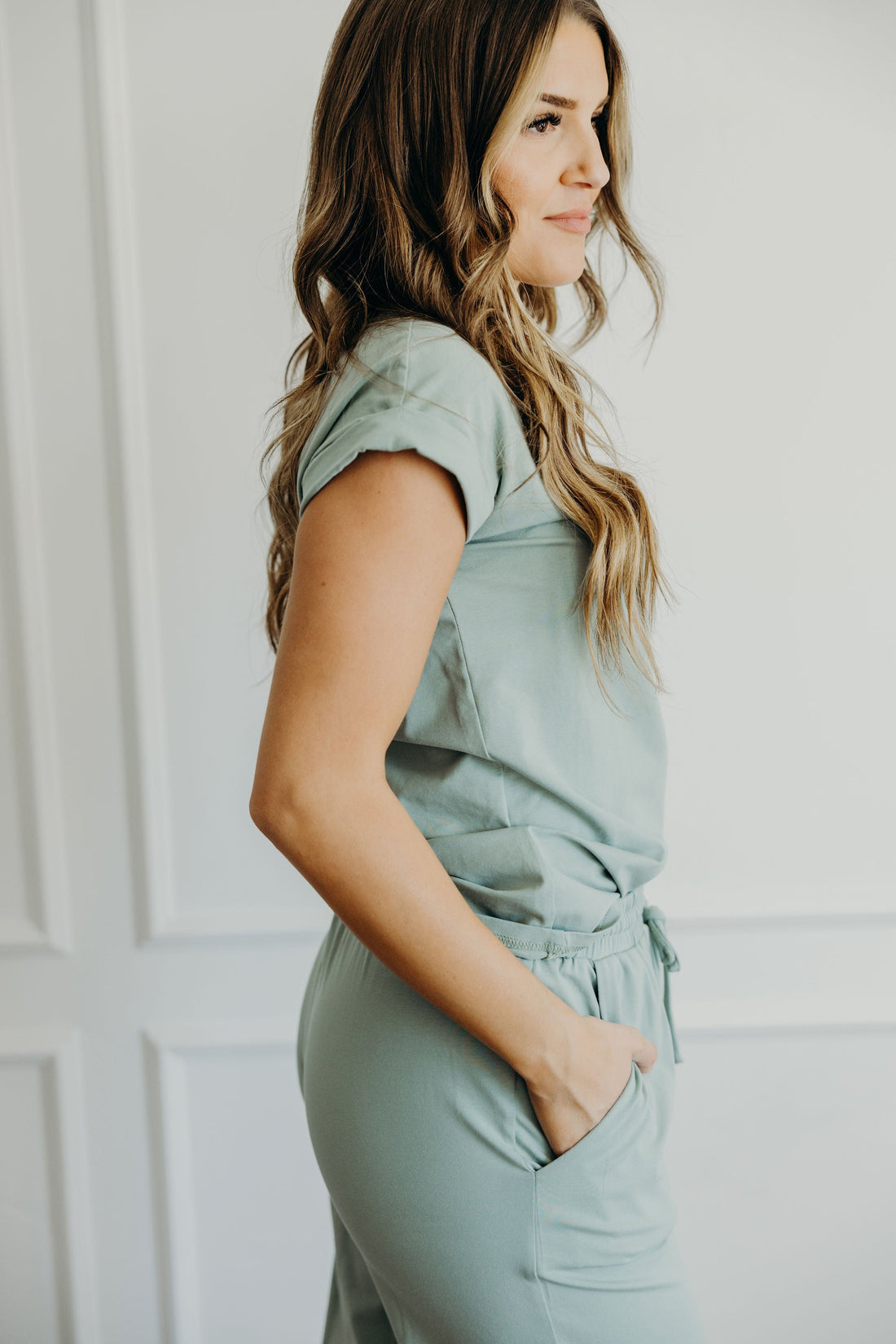 LOUNGE CUFF SLEEVE TEE IN MILKY GREEN FINAL SALE