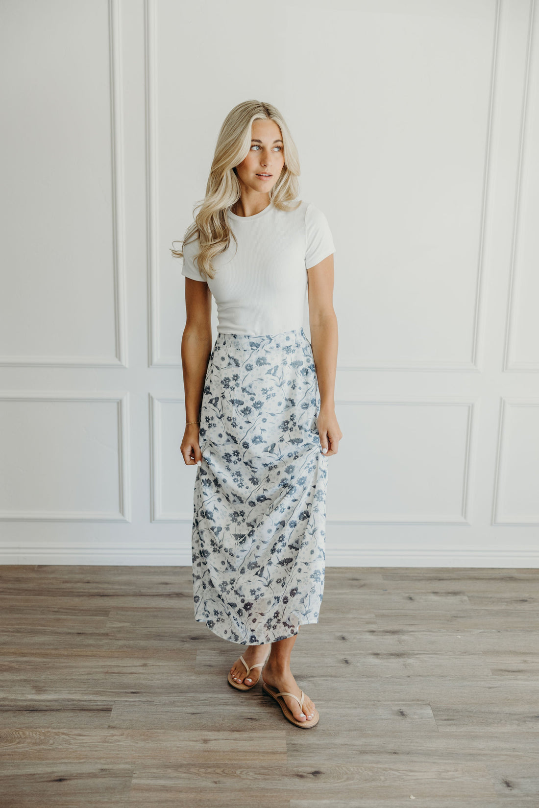 MAXI SLIP SKIRT IN BLUE WASHED DENIM FINAL SALE