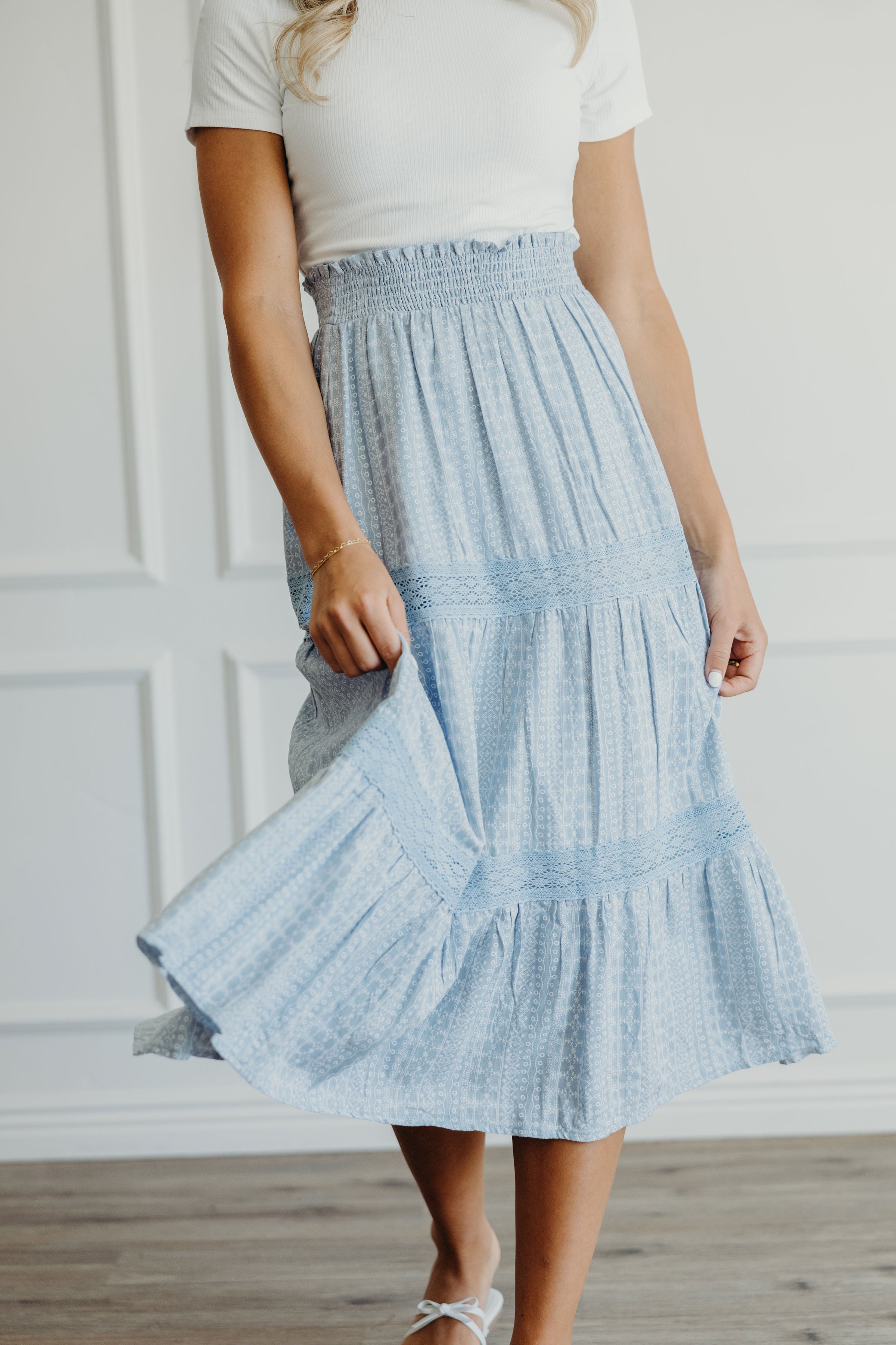 RUCHED WAIST SKIRT IN HORIZON HAZE