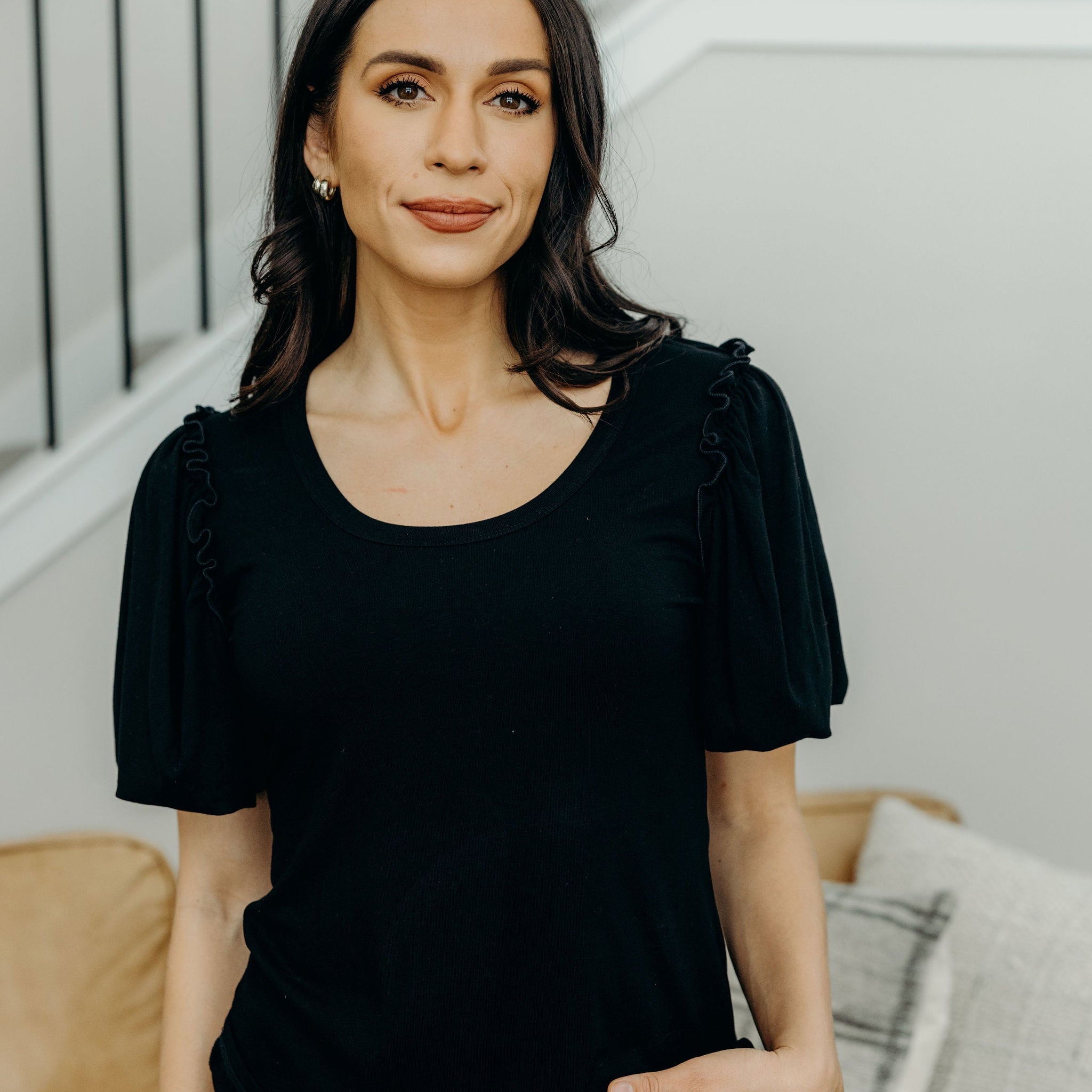 BUBBLE SLEEVE BLOUSE IN BLACK