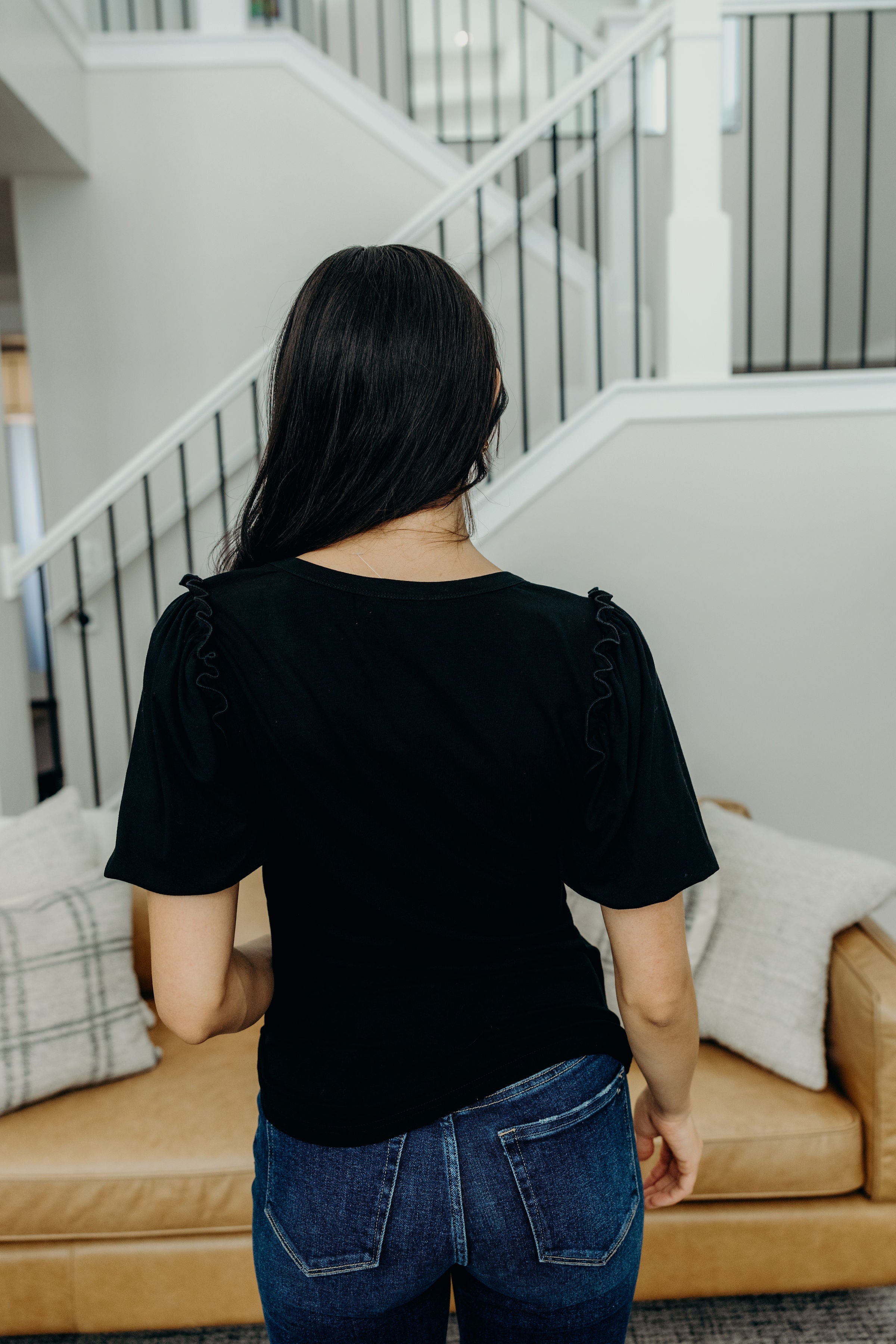 BUBBLE SLEEVE BLOUSE IN BLACK