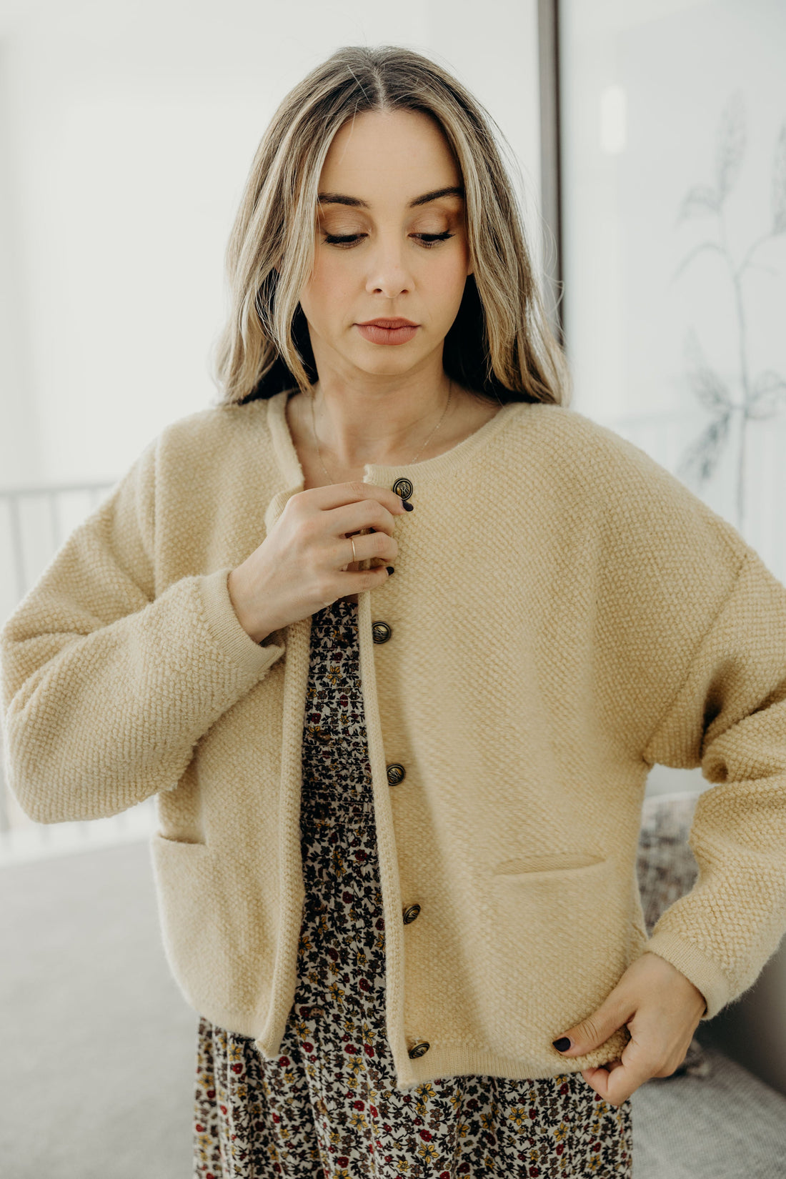 BUTTON FRONT CARDI IN CORNSILK
