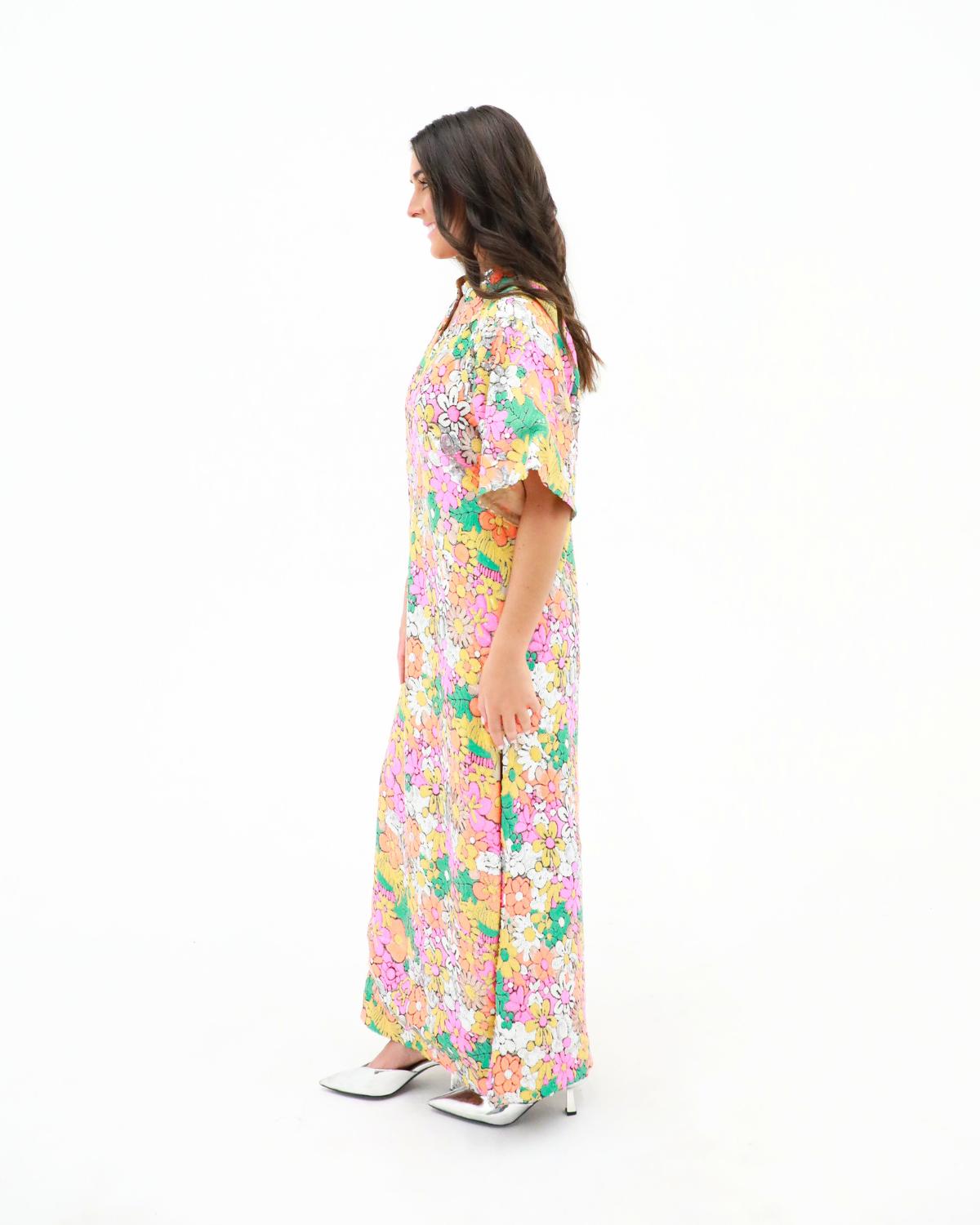 Leighton Coral Cascade Maxi Dress