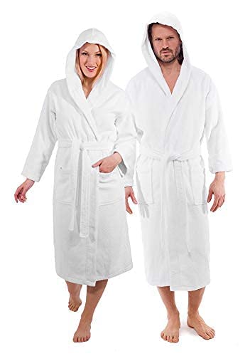 100% Turkish Cotton Unisex Bathrobe - Terry Cloth Premium Cotton Hooded Bathrobe