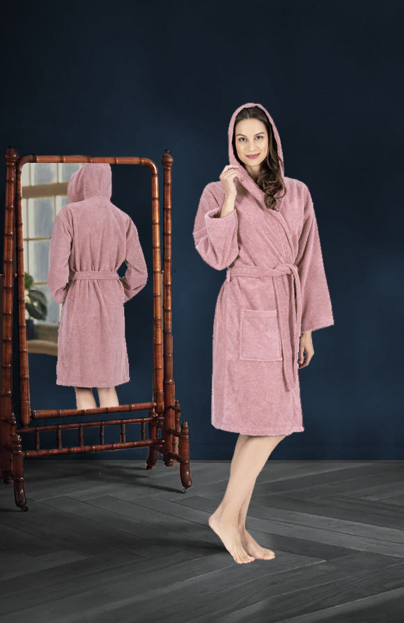 CTT Unisex Bathrobe, 100% Turkish Cotton Hooded Terry Robe, High Absorbent & Quick Dry
