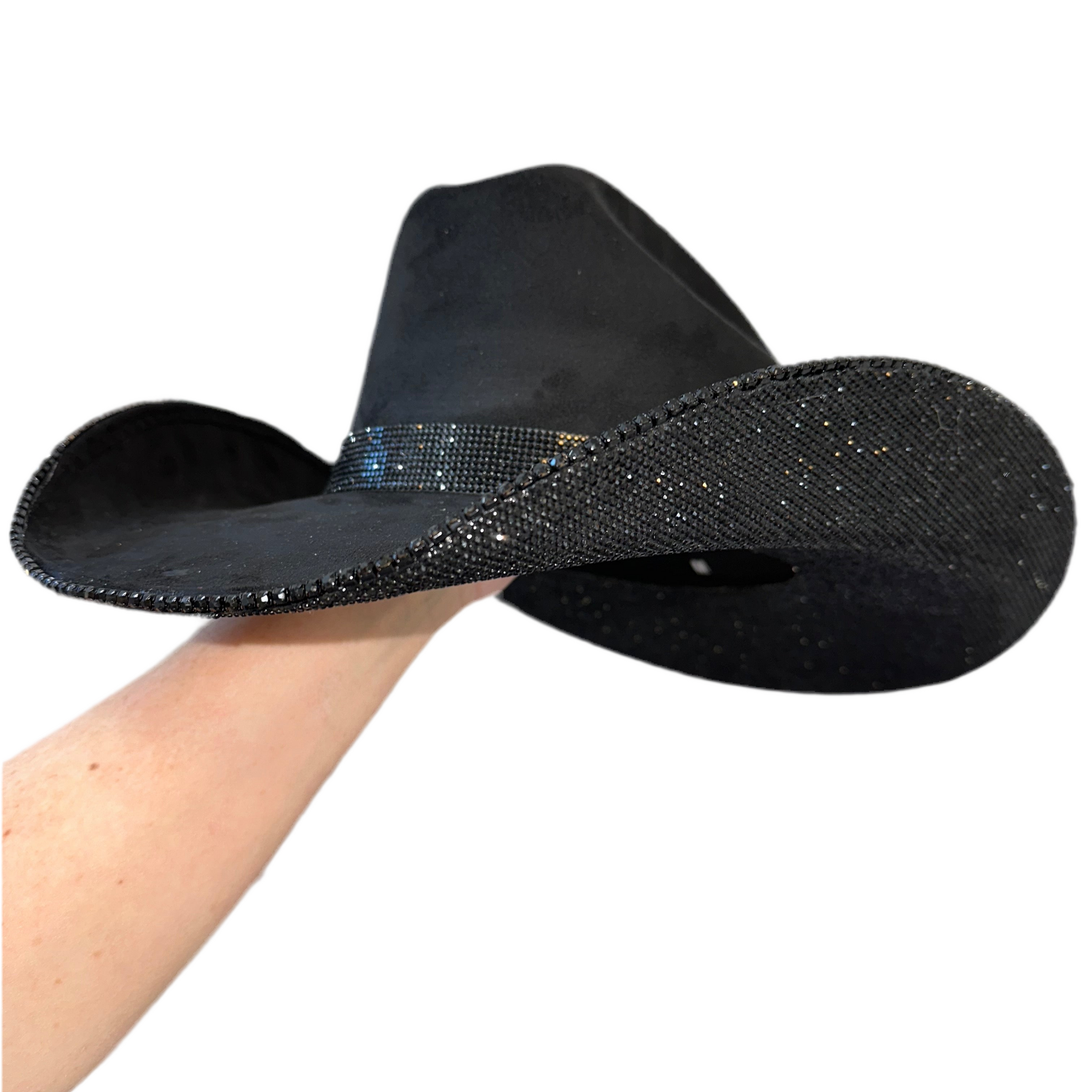 Black Suede Cowgirl Hat with Black Rhinestones