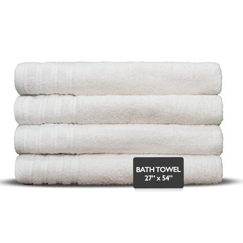 4 Piece Premium Bath Towels Set - 100% Cotton Terry Cloth, Absorbent & Soft, Machine Washable & Quick Dry - 27"x54" Set of 4