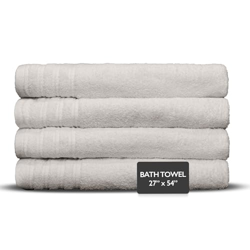 4 Piece Premium Bath Towels Set - 100% Cotton Terry Cloth, Absorbent & Soft, Machine Washable & Quick Dry - 27"x54" Set of 4