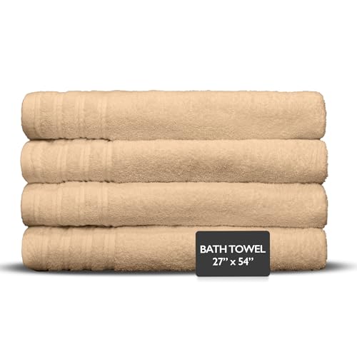 4 Piece Premium Bath Towels Set - 100% Cotton Terry Cloth, Absorbent & Soft, Machine Washable & Quick Dry - 27"x54" Set of 4