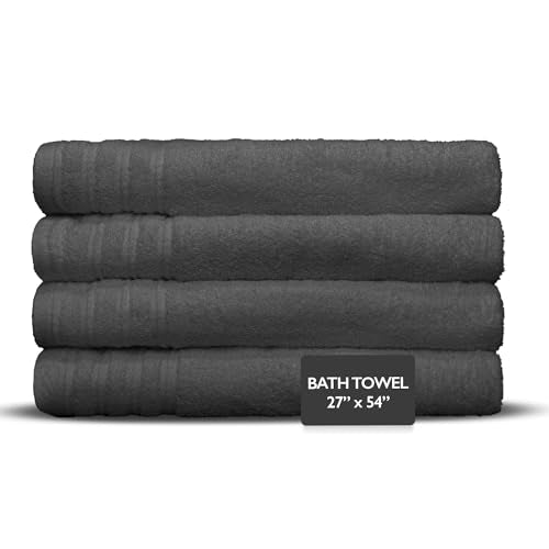 4 Piece Premium Bath Towels Set - 100% Cotton Terry Cloth, Absorbent & Soft, Machine Washable & Quick Dry - 27"x54" Set of 4