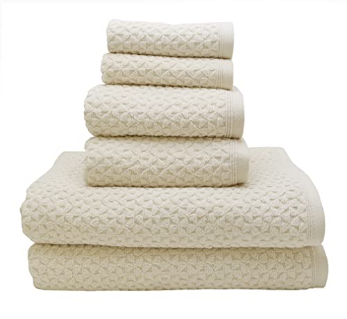 Towels Beyond Luxury 6 Piece Genuine Cotton Bath Towel Set - Jacquard Woven Soft Textured Towels Made with 100% Turkish Cotton