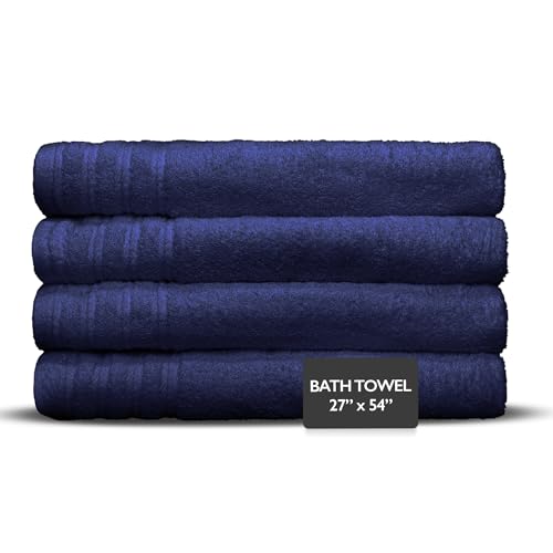 4 Piece Premium Bath Towels Set - 100% Cotton Terry Cloth, Absorbent & Soft, Machine Washable & Quick Dry - 27"x54" Set of 4