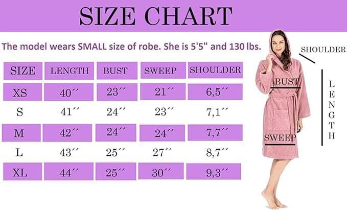 CTT Unisex Bathrobe, 100% Turkish Cotton Hooded Terry Robe, High Absorbent & Quick Dry
