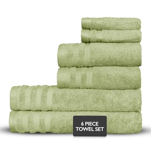 Luxury 6-Piece Shelly Towel Set - 100% Cotton Terry Cloth, 2 Bath Towels, 2 Hand Towels & 2 Washcloths, Soft, Quick Dry & High Absorbent