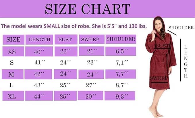 CTT Unisex Bathrobe, 100% Turkish Cotton Hooded Terry Robe, High Absorbent & Quick Dry