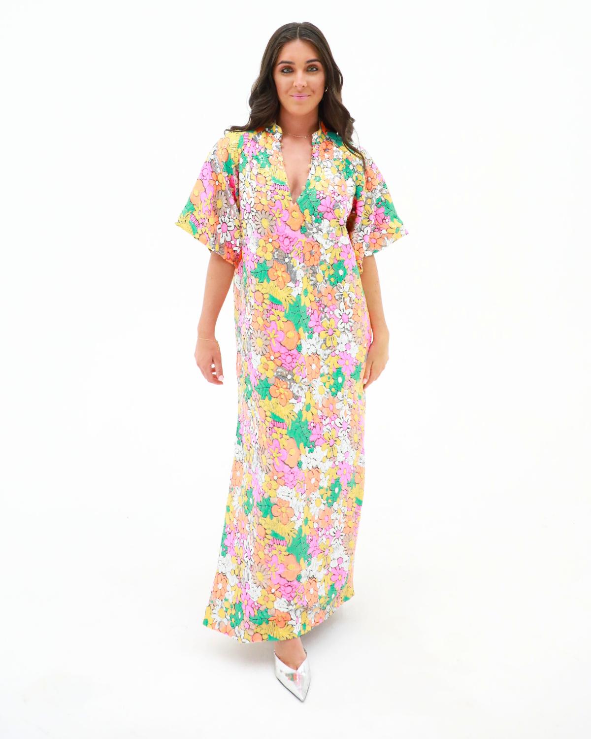 Leighton Coral Cascade Maxi Dress