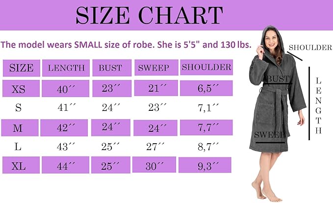 CTT Unisex Bathrobe, 100% Turkish Cotton Hooded Terry Robe, High Absorbent & Quick Dry