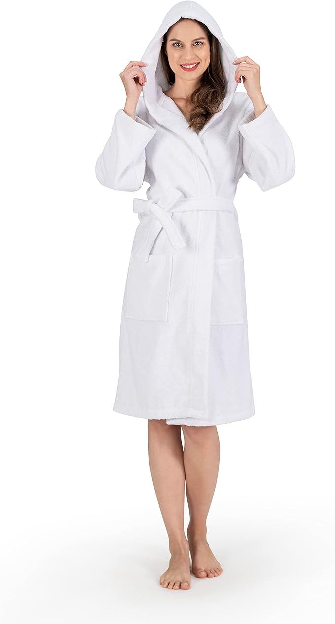 CTT Unisex Bathrobe, 100% Turkish Cotton Hooded Terry Robe, High Absorbent & Quick Dry