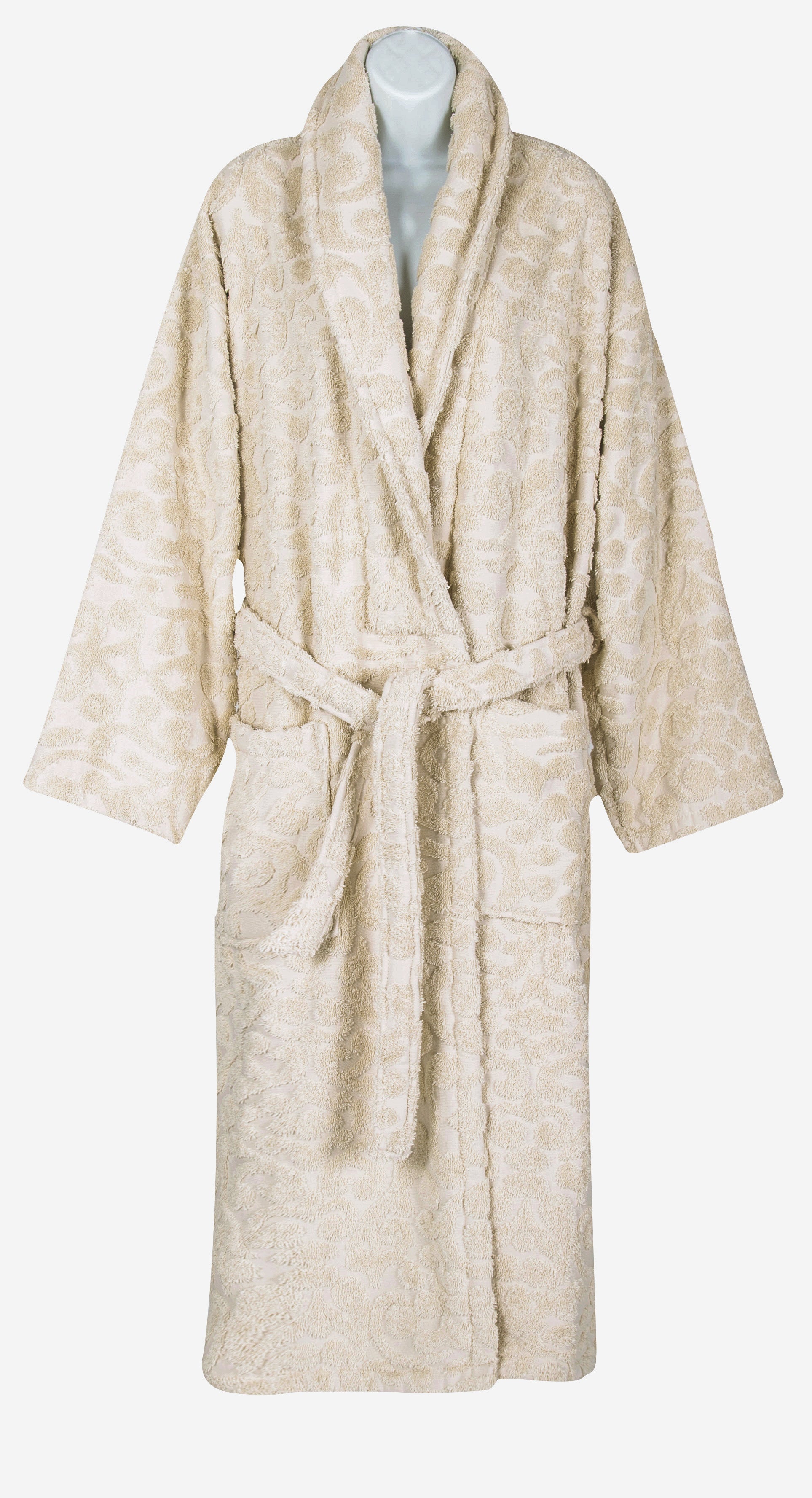 Duchene Jacquard Turkish Cotton Terry Bathrobe - Floral Design