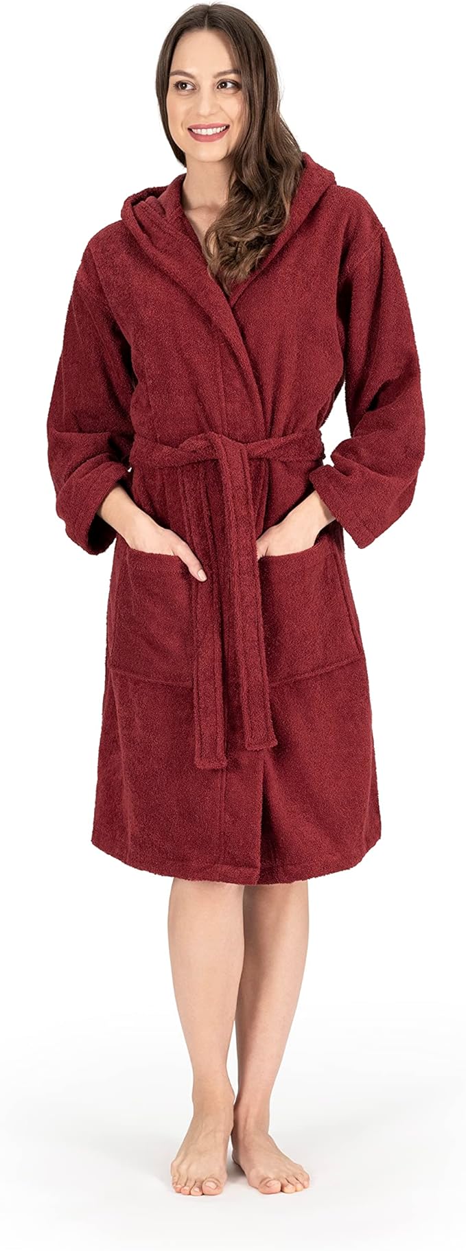 CTT Unisex Bathrobe, 100% Turkish Cotton Hooded Terry Robe, High Absorbent & Quick Dry
