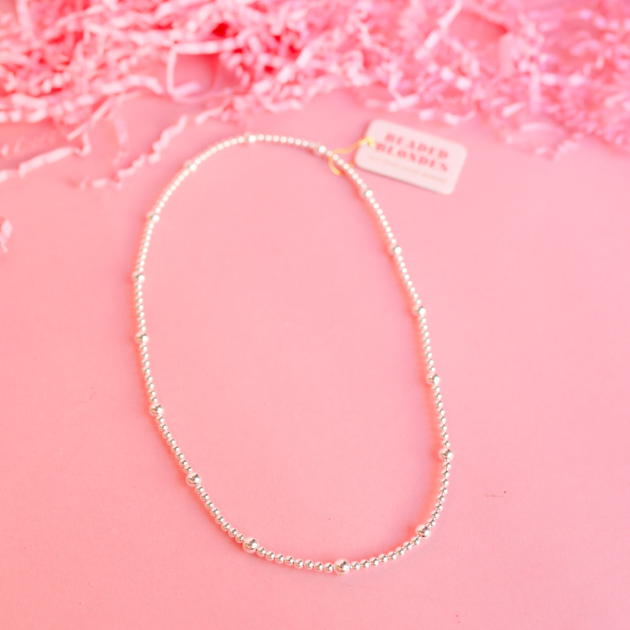 Olive Silver Beaded Necklace