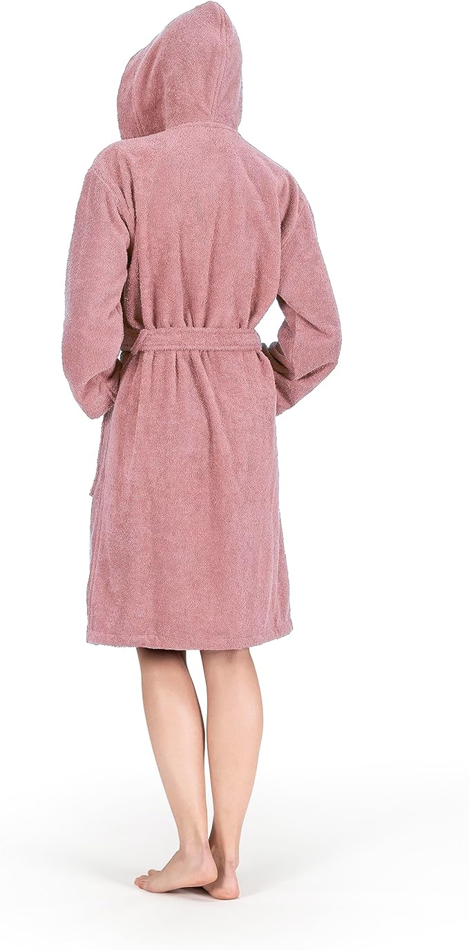 CTT Unisex Bathrobe, 100% Turkish Cotton Hooded Terry Robe, High Absorbent & Quick Dry