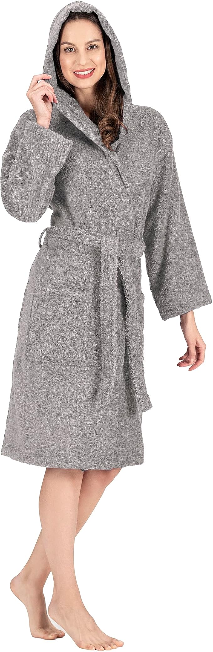 CTT Unisex Bathrobe, 100% Turkish Cotton Hooded Terry Robe, High Absorbent & Quick Dry