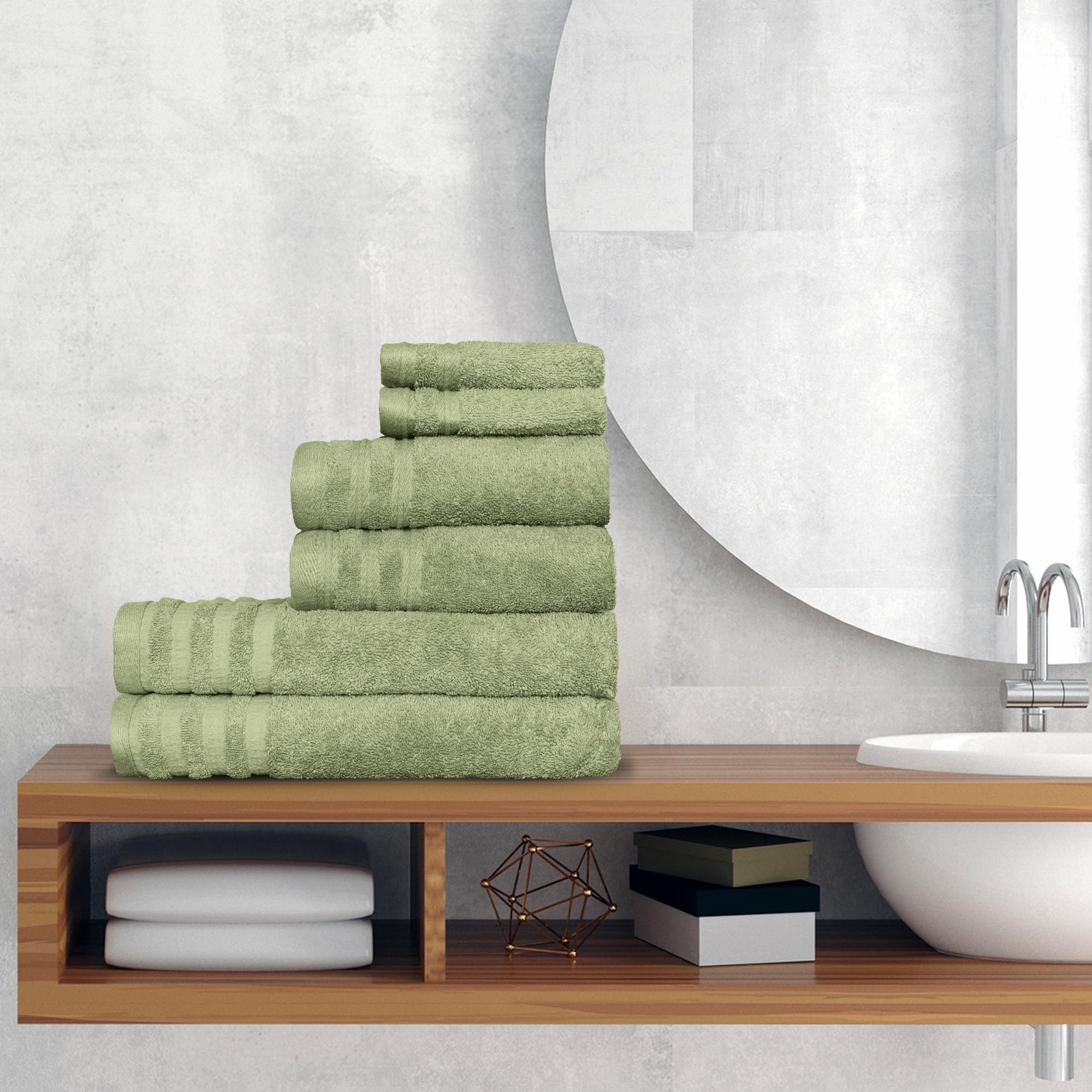 Luxury 6-Piece Shelly Towel Set - 100% Cotton Terry Cloth, 2 Bath Towels, 2 Hand Towels & 2 Washcloths, Soft, Quick Dry & High Absorbent