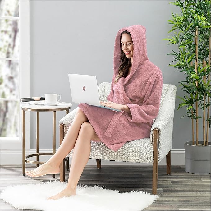 CTT Unisex Bathrobe, 100% Turkish Cotton Hooded Terry Robe, High Absorbent & Quick Dry