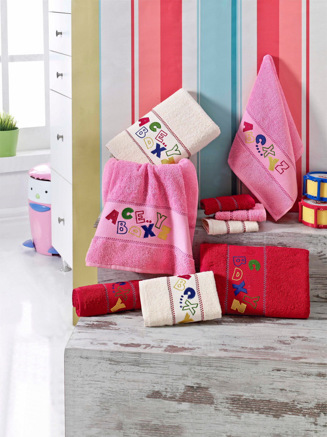 Kids Embroidered Turkish Cotton Towel Set of 6