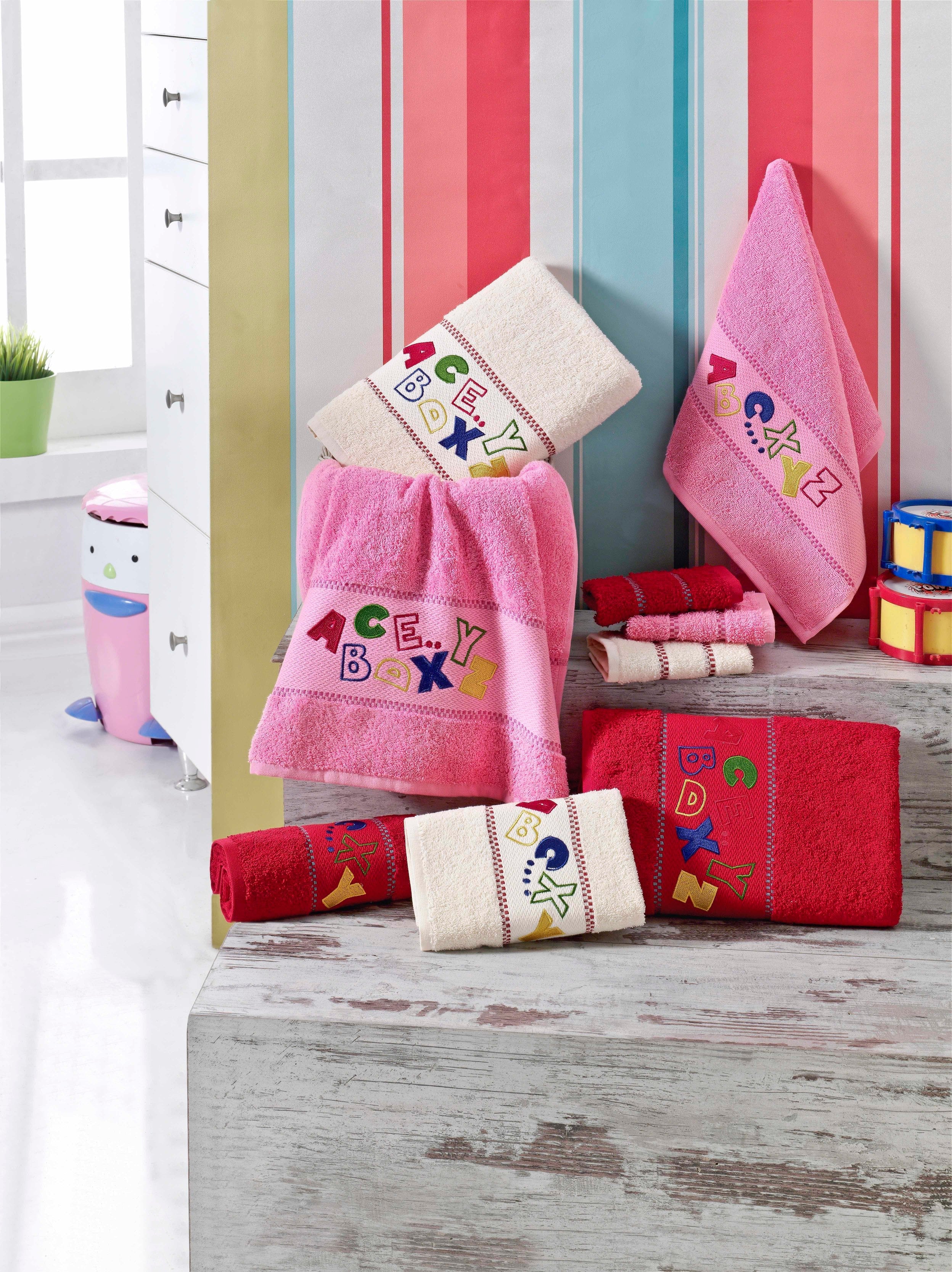 Kids Embroidered Turkish Cotton Towel Set of 6