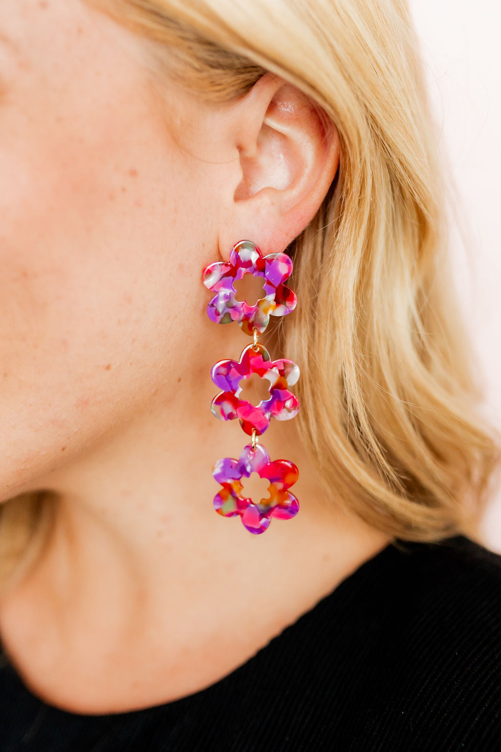 Zoey Flower Drop Earring - Pink Multi