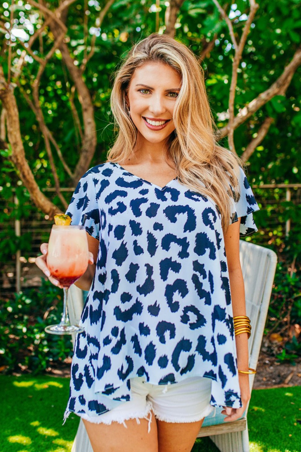 Avril Flutter Sleeve V-Neck Top - Alpine