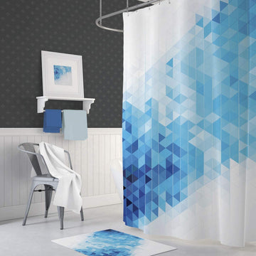 Blue Squares Shower Curtain, Heavy Duty Design with 12 Grommets and Hooks, 72 x 72 Inches