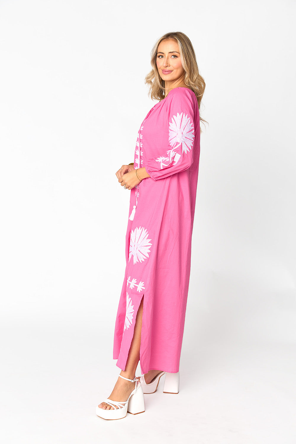 Tiffany Embroidered Caftan - Pink/White