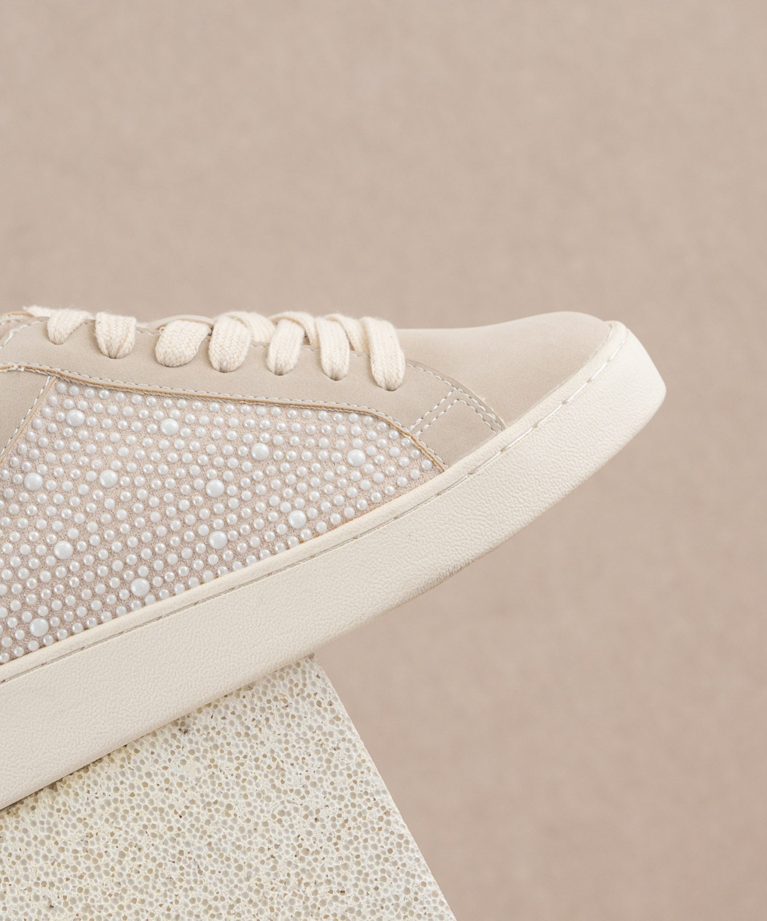 The Berne |  Light Grey Pearl studded paneled sneaker