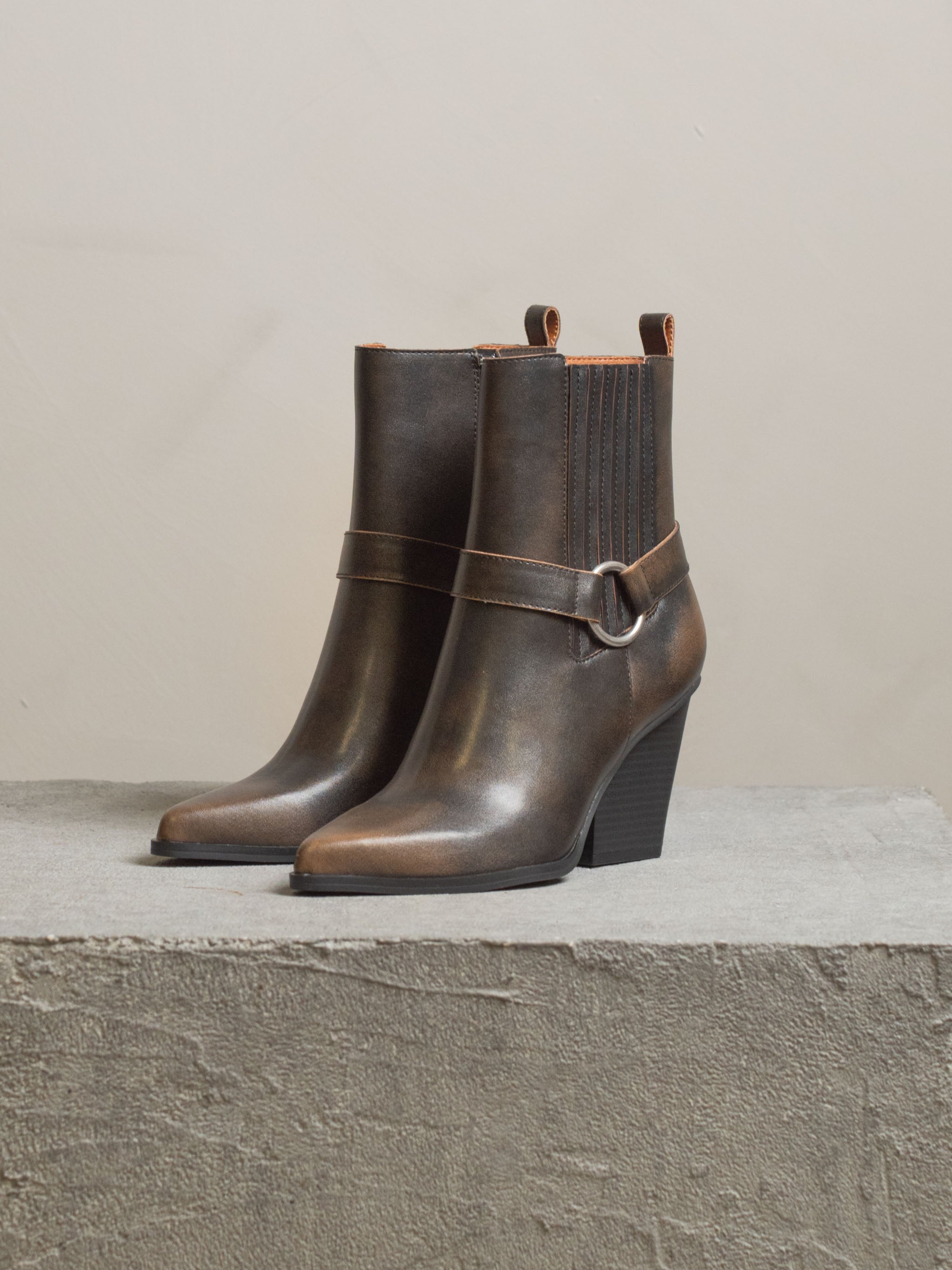 The Carson | Brown Distressed Leather Moto Bootie
