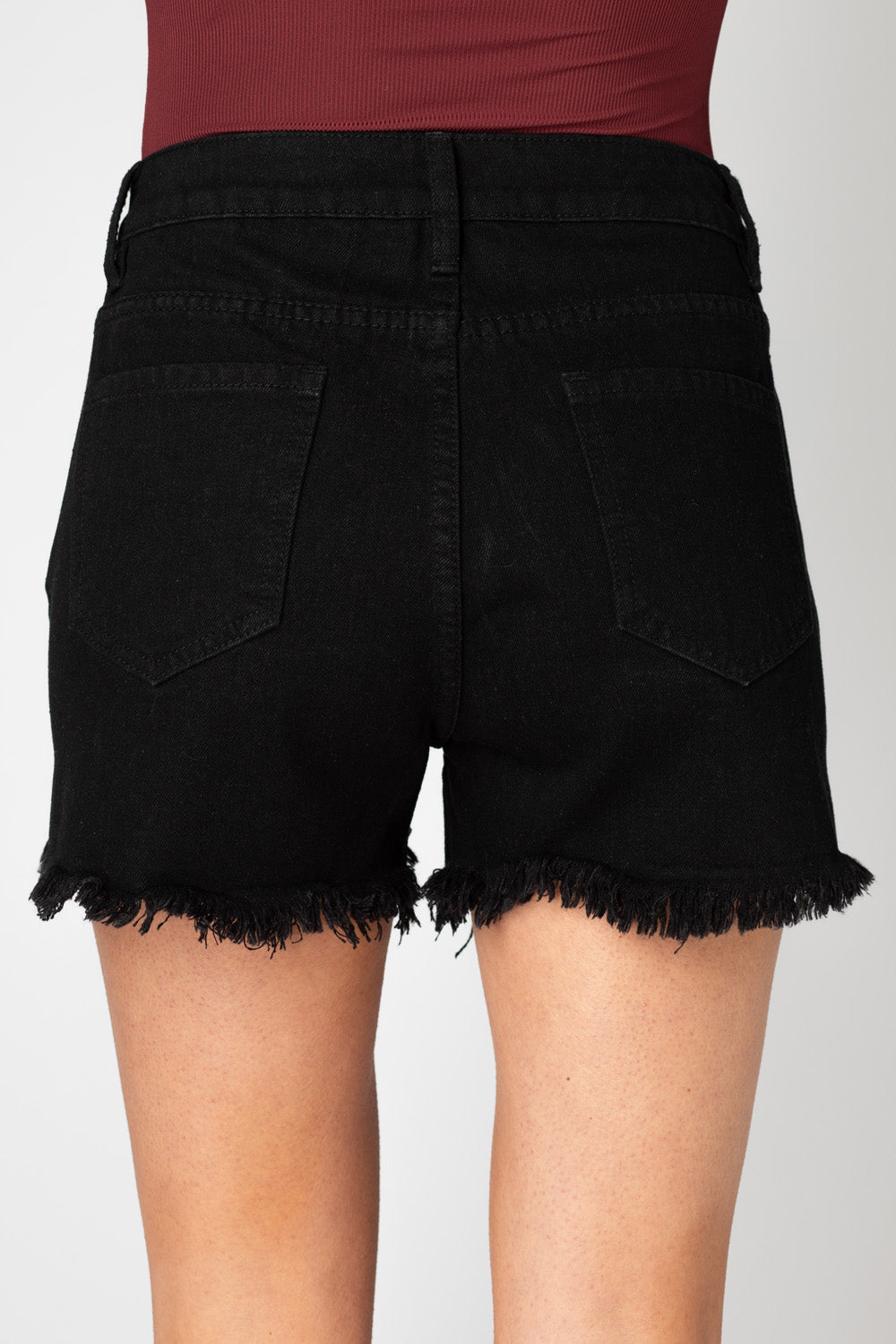 Sheriff Distressed High-Waisted Denim Shorts - Black
