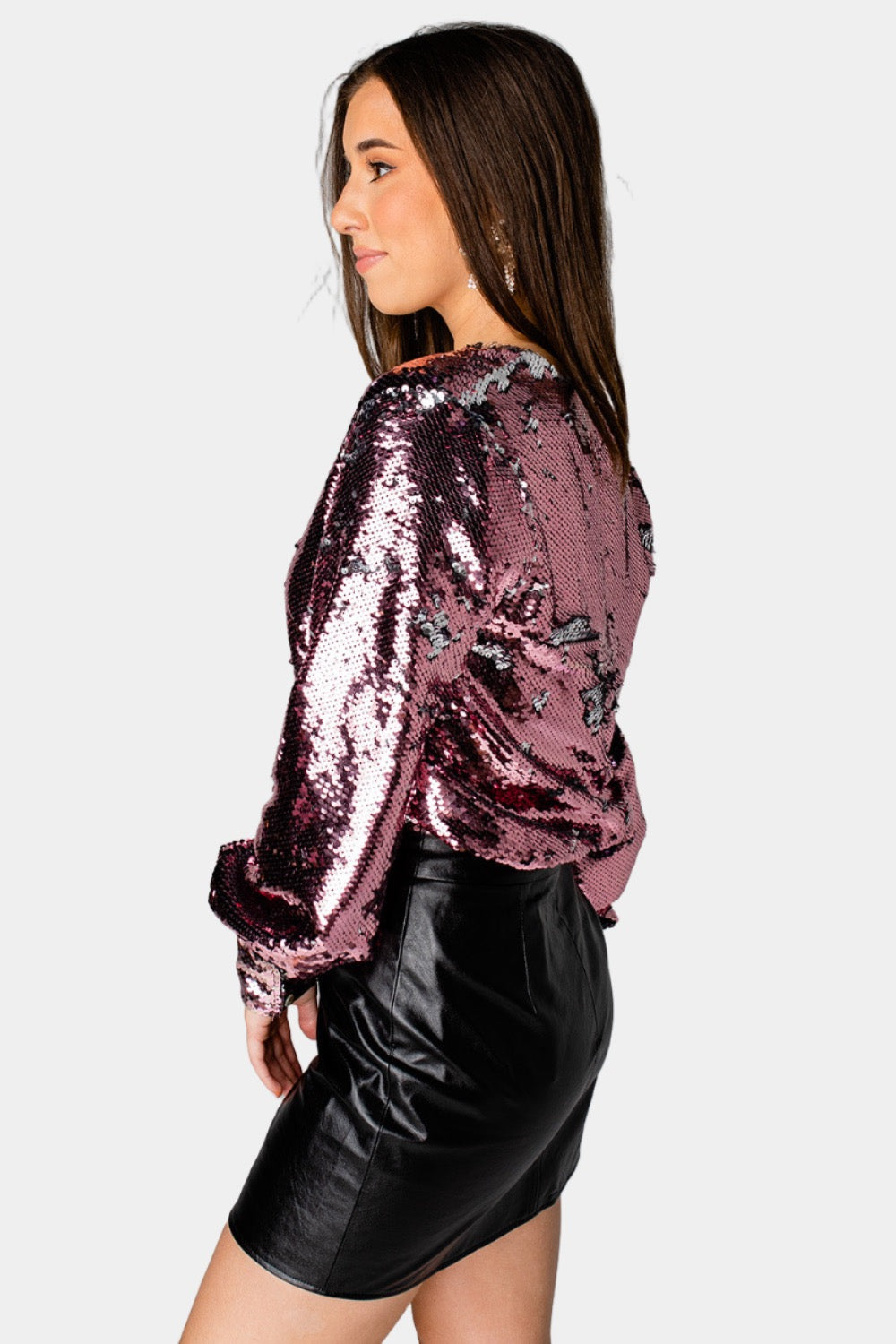 Jenny Long Sleeve Sequin Bodysuit - Rose