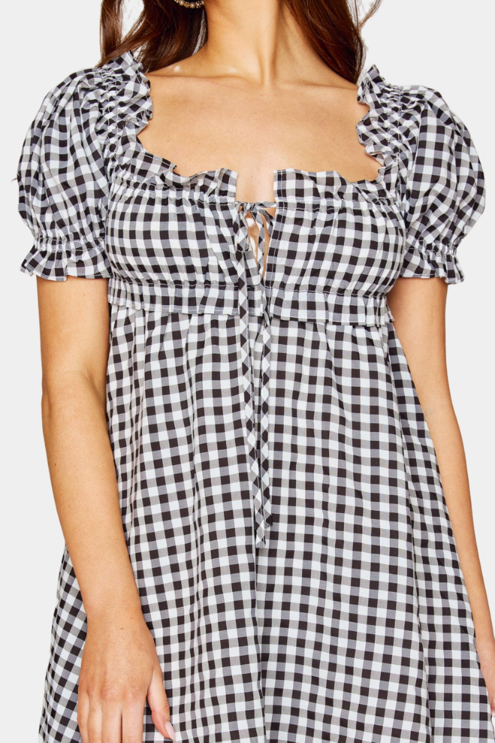 Jac Puff Sleeve Short Dress - Black Plaid