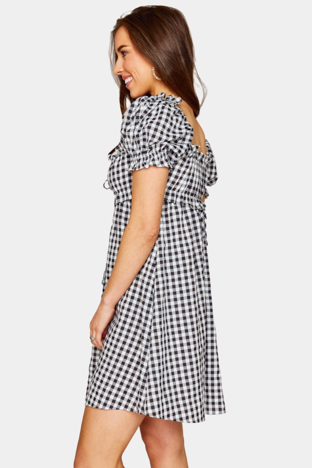 Jac Puff Sleeve Short Dress - Black Plaid