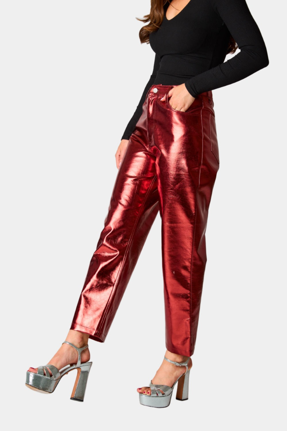 Travolta High-Rise Metallic Pants - Bronze