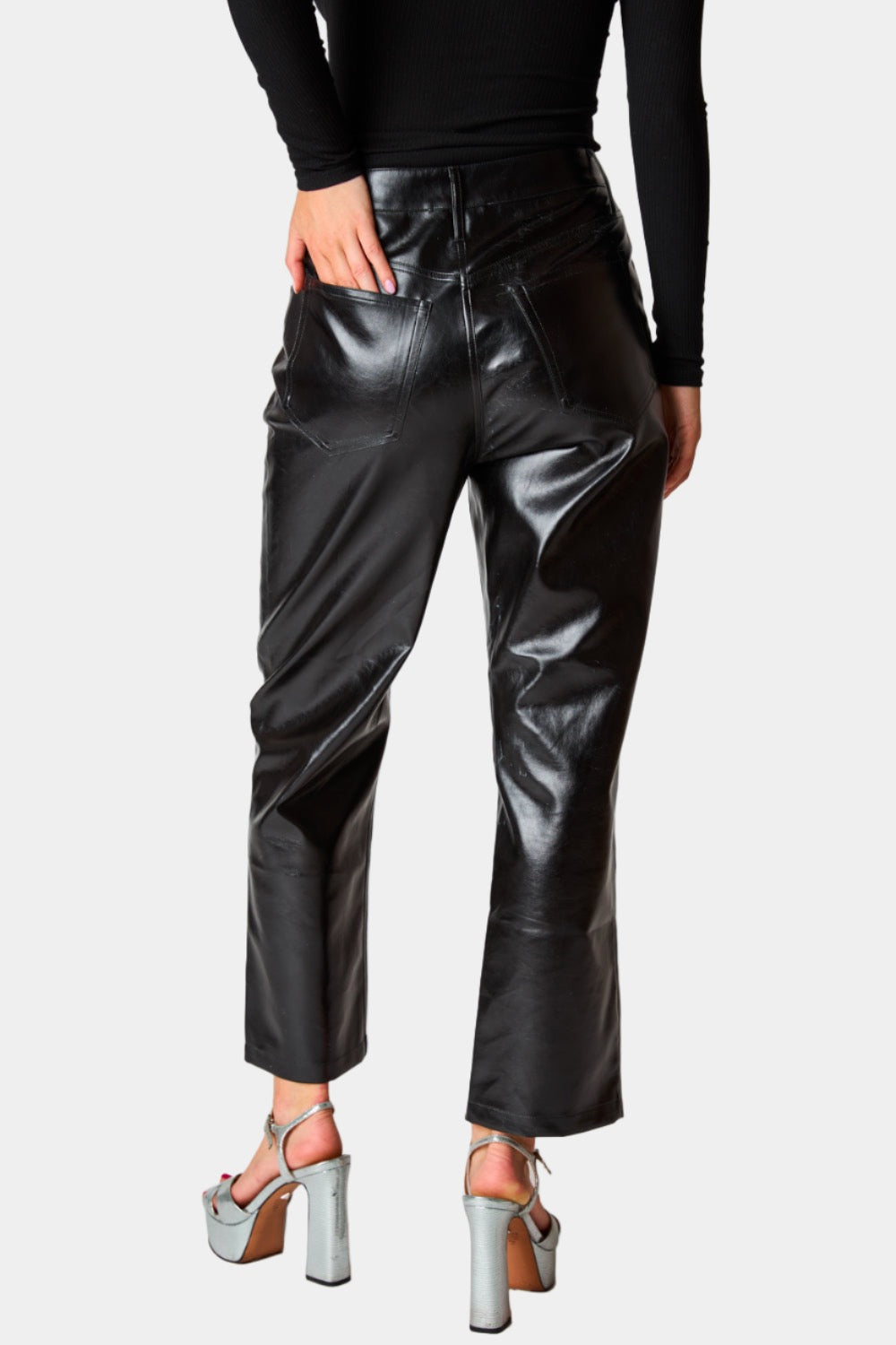 Travolta High-Rise Metallic Pants - Onyx