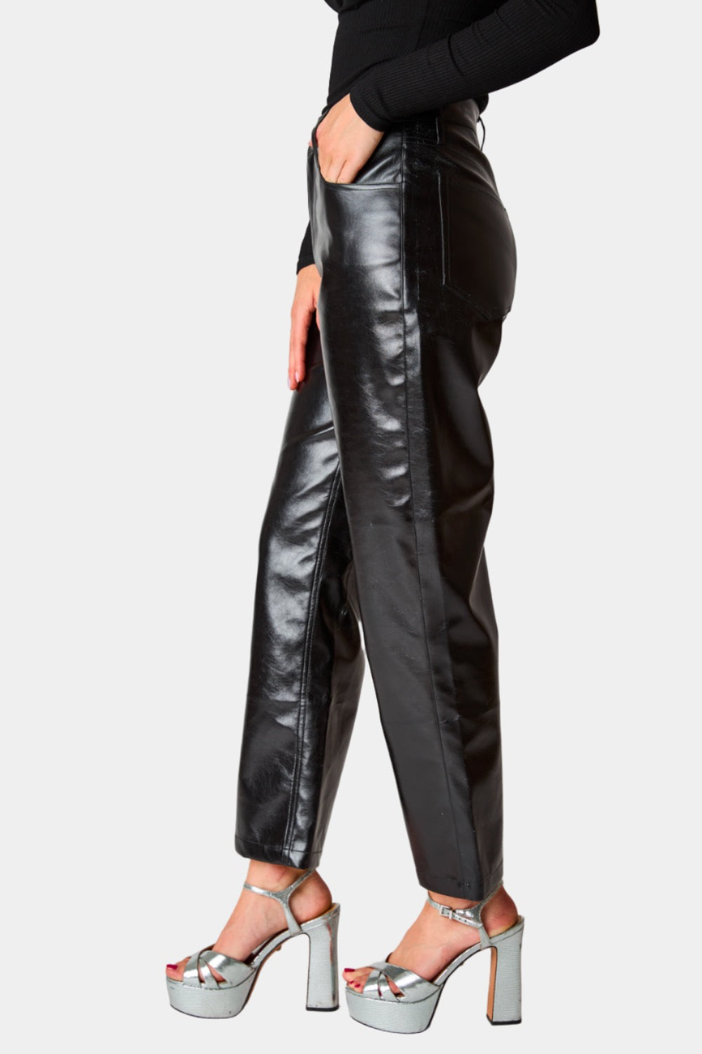 Travolta High-Rise Metallic Pants - Onyx