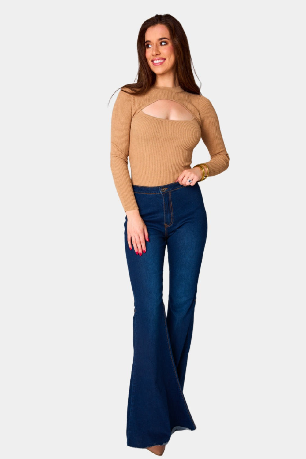 Nadia Long Sleeve Cutout Bodysuit - Natural