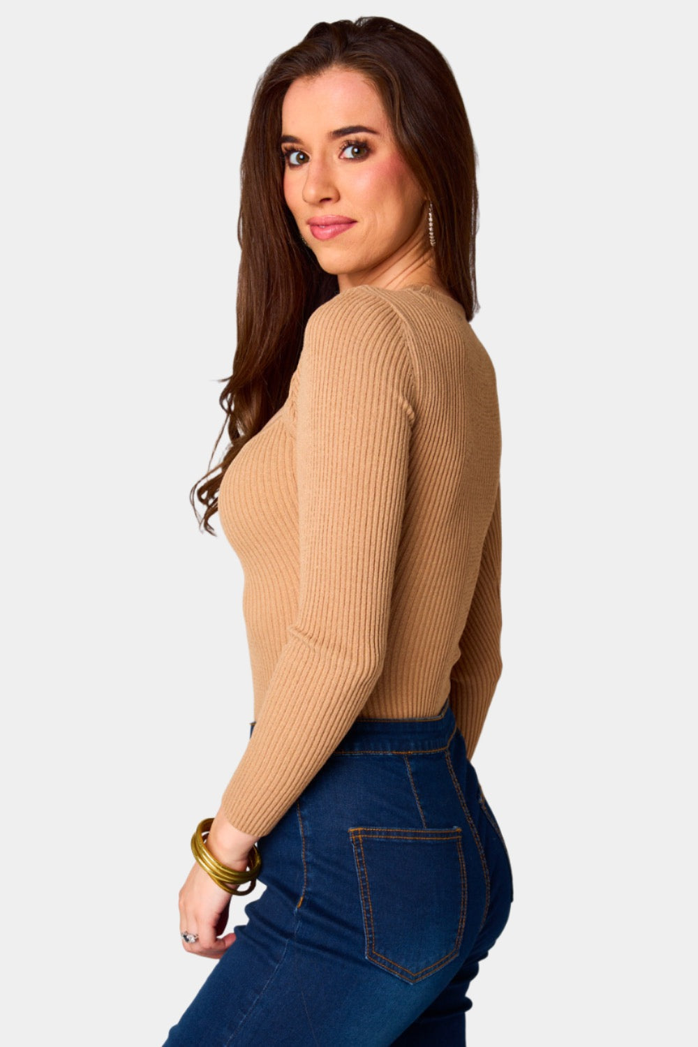 Nadia Long Sleeve Cutout Bodysuit - Natural